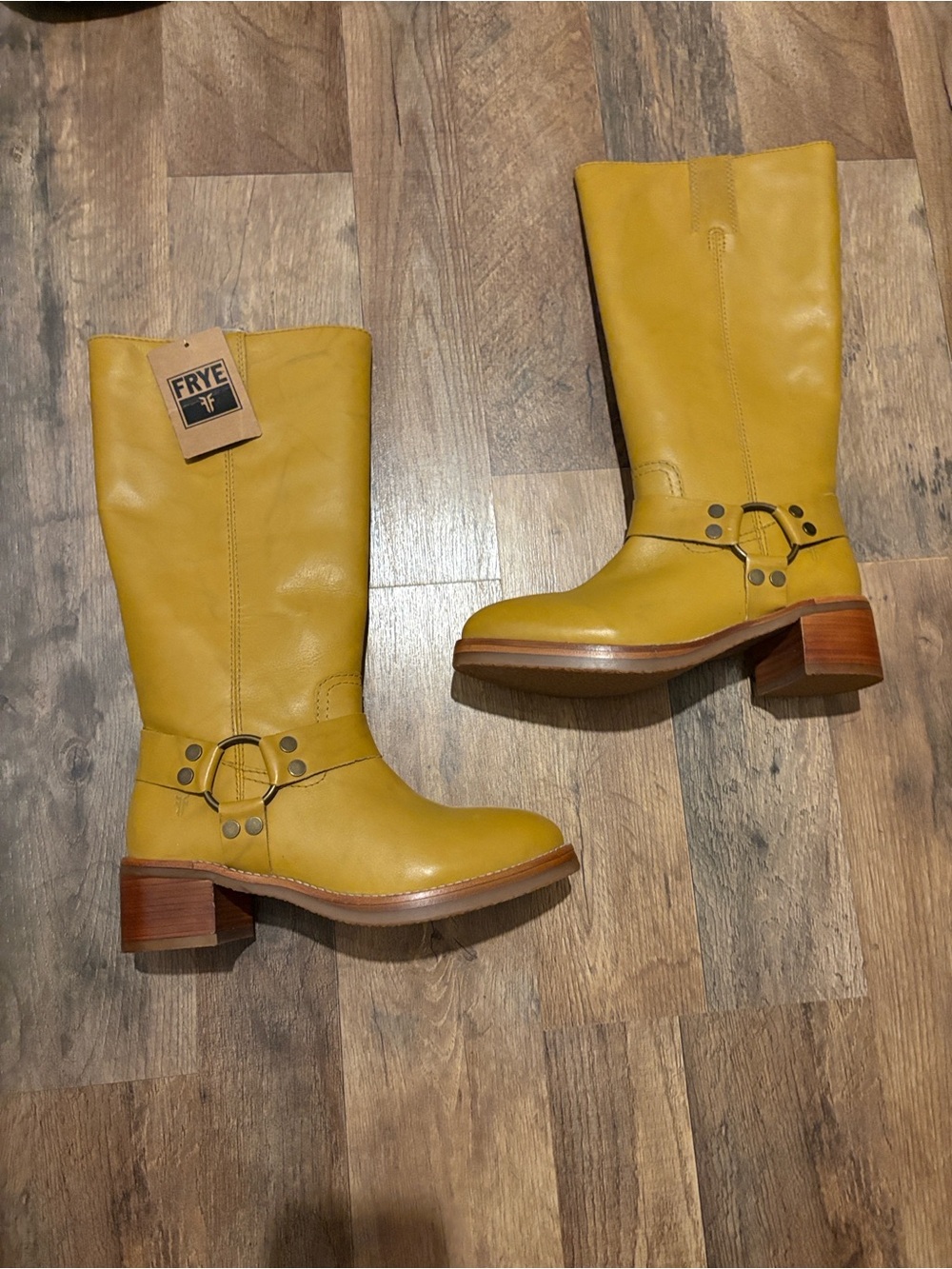FRYE Women's Mid-Calf Harness Boot in Mustard Yellow